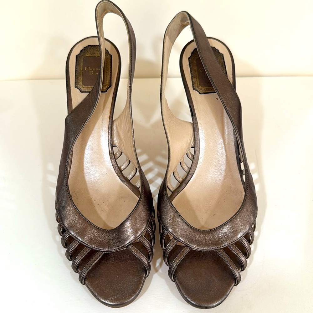 Christian Dior Bronze Stiletto Heels Sandals sling back size 41 made in Italy - Picture 9 of 16